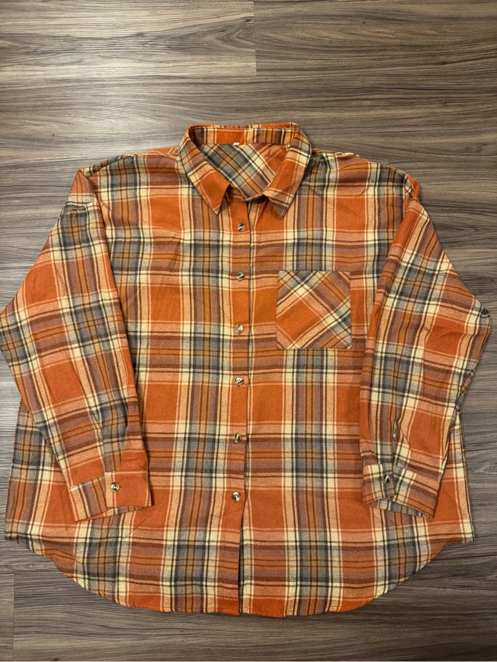 Women's Orange Plaid Button-Down Shirt - Relaxed Fit